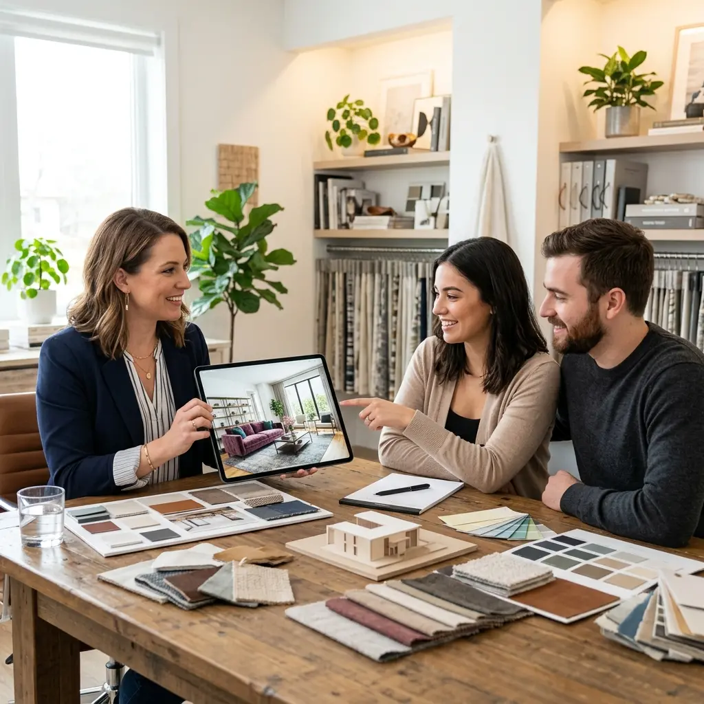 Young designers collaborating on an architectural visualization