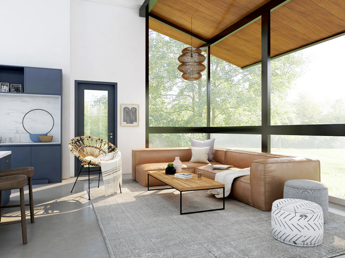 Photorealistic living room interior with modern decor